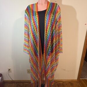 Rainbow Stripe Cover Up Kimono - Multi Color Women’s One Size fits most coverup